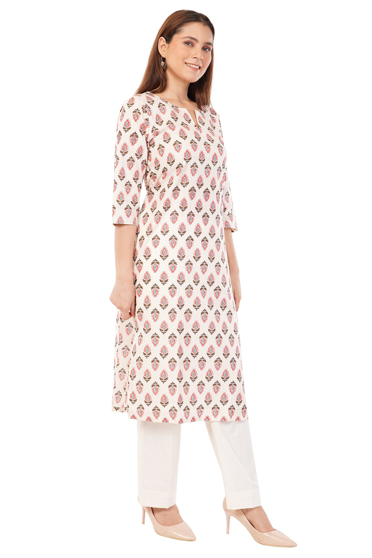 White Pure Cotton Printed Long Kurta