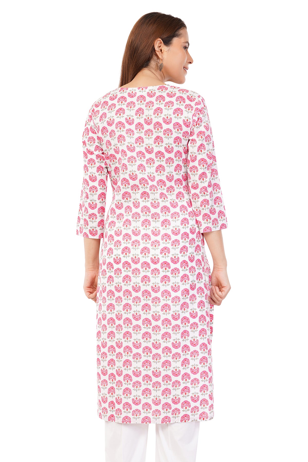 Pink Cotton Hand Block Printed Slim Fit Long Kurta
