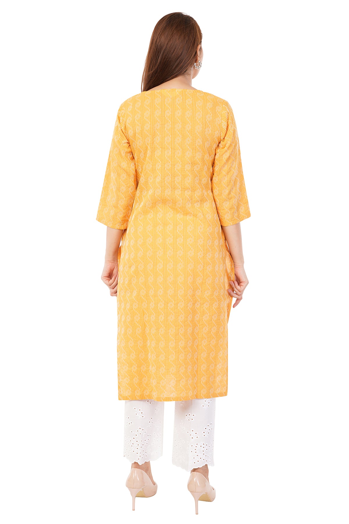 Yellow Cotton Slim Fit Long Kurta