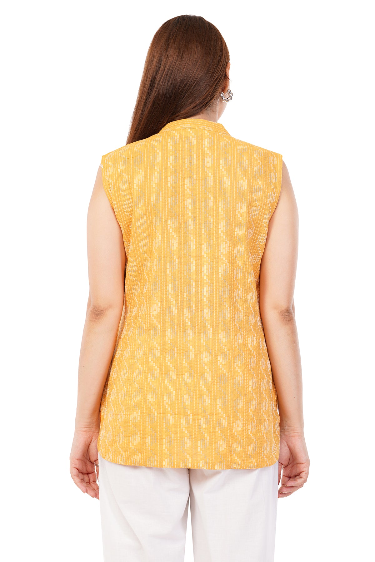 Yellow Pure Cotton Printed Short Kurta