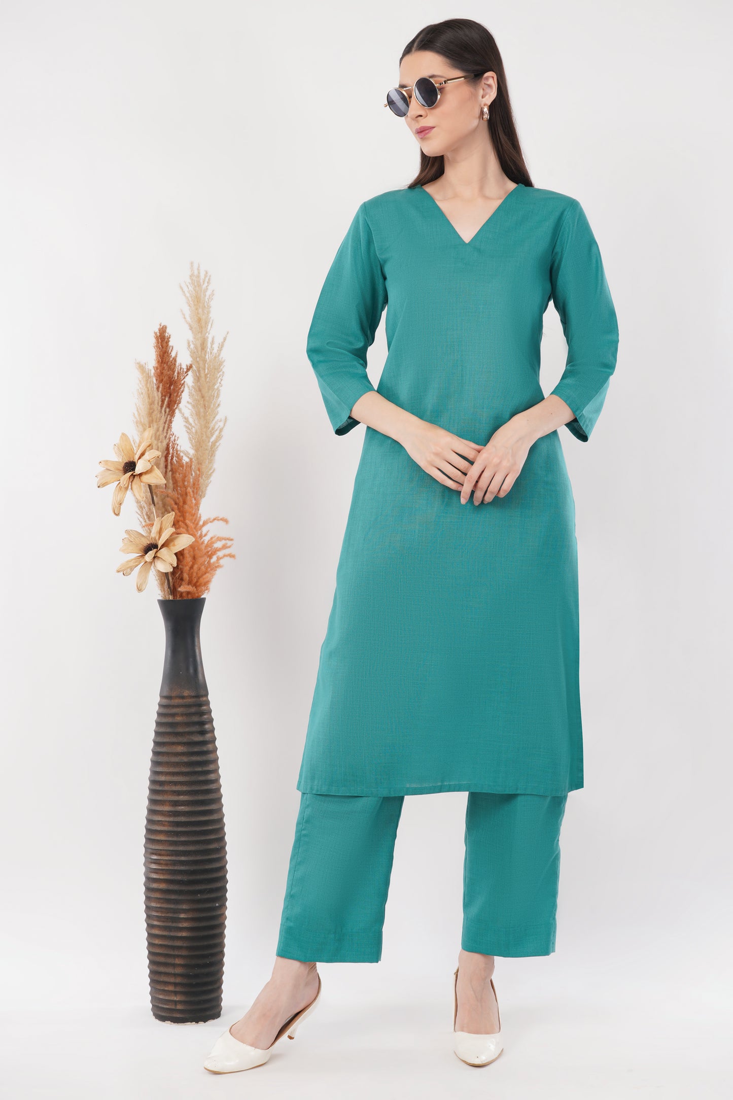 Green Classic Cotton Kurta & Pant Co-Ord Set