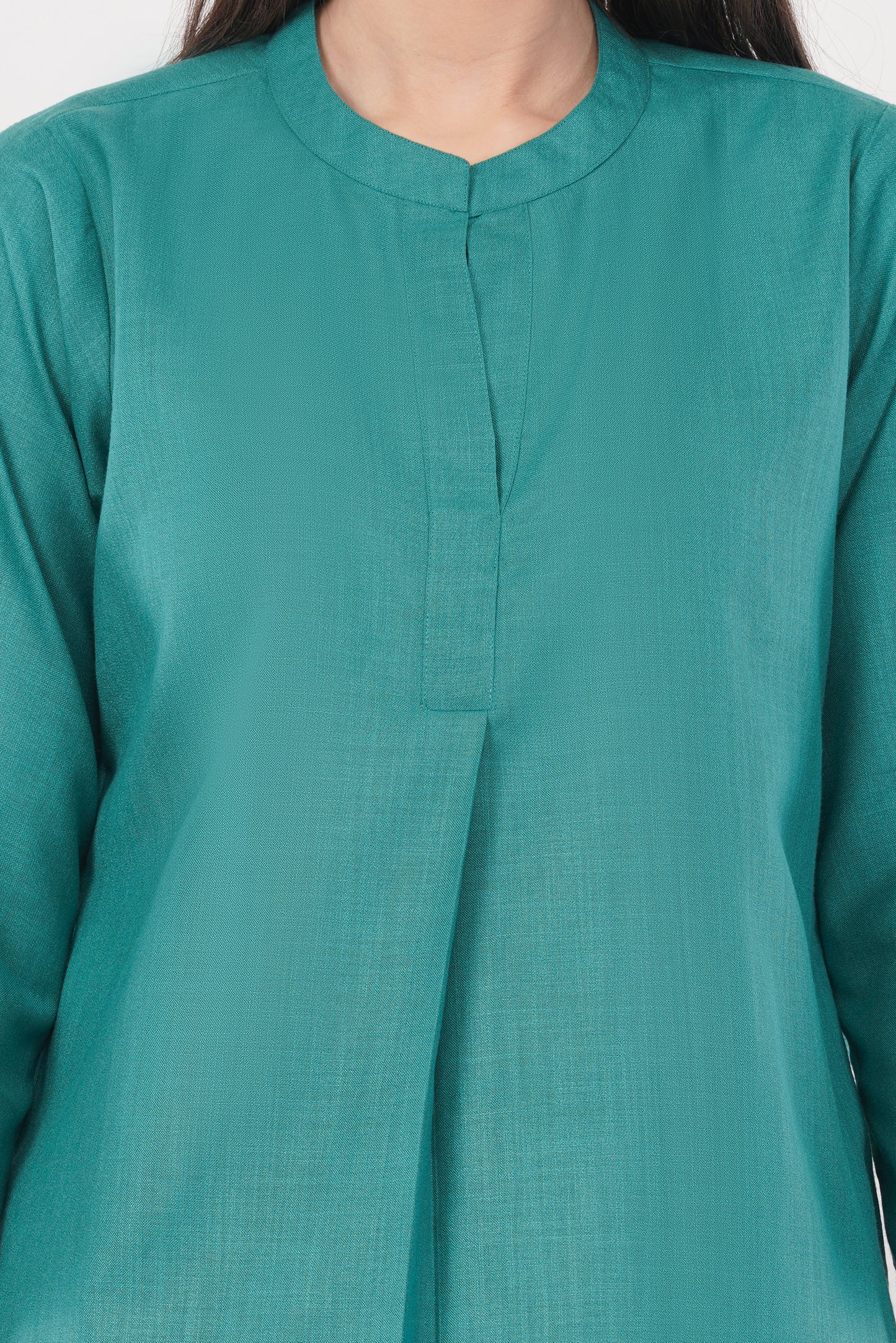 Green Mandarin Collar Cotton Kurta Pant Co-Ord Set
