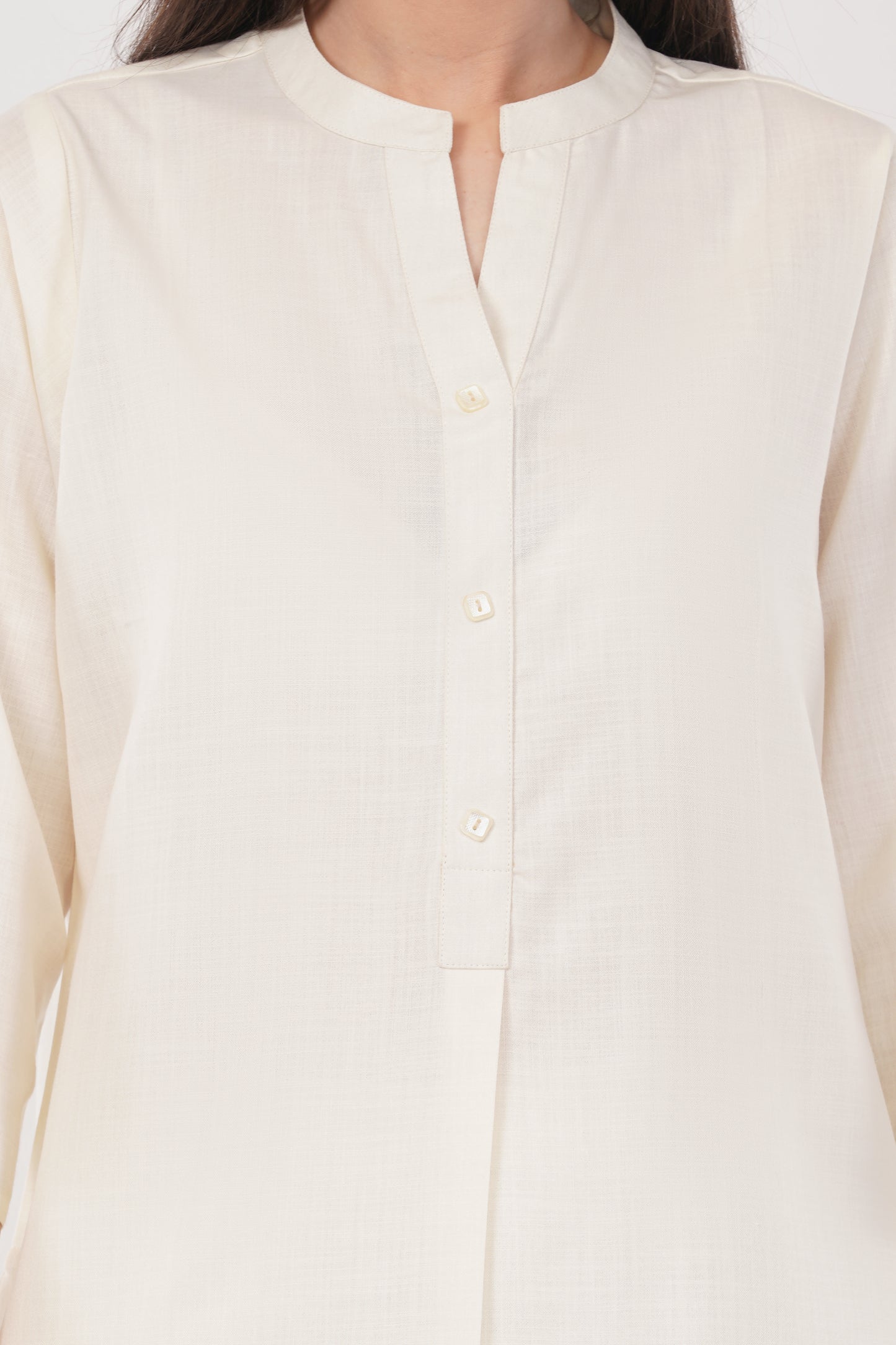 White Mandarin Collar Cotton Kurta Pant Co-Ord Set
