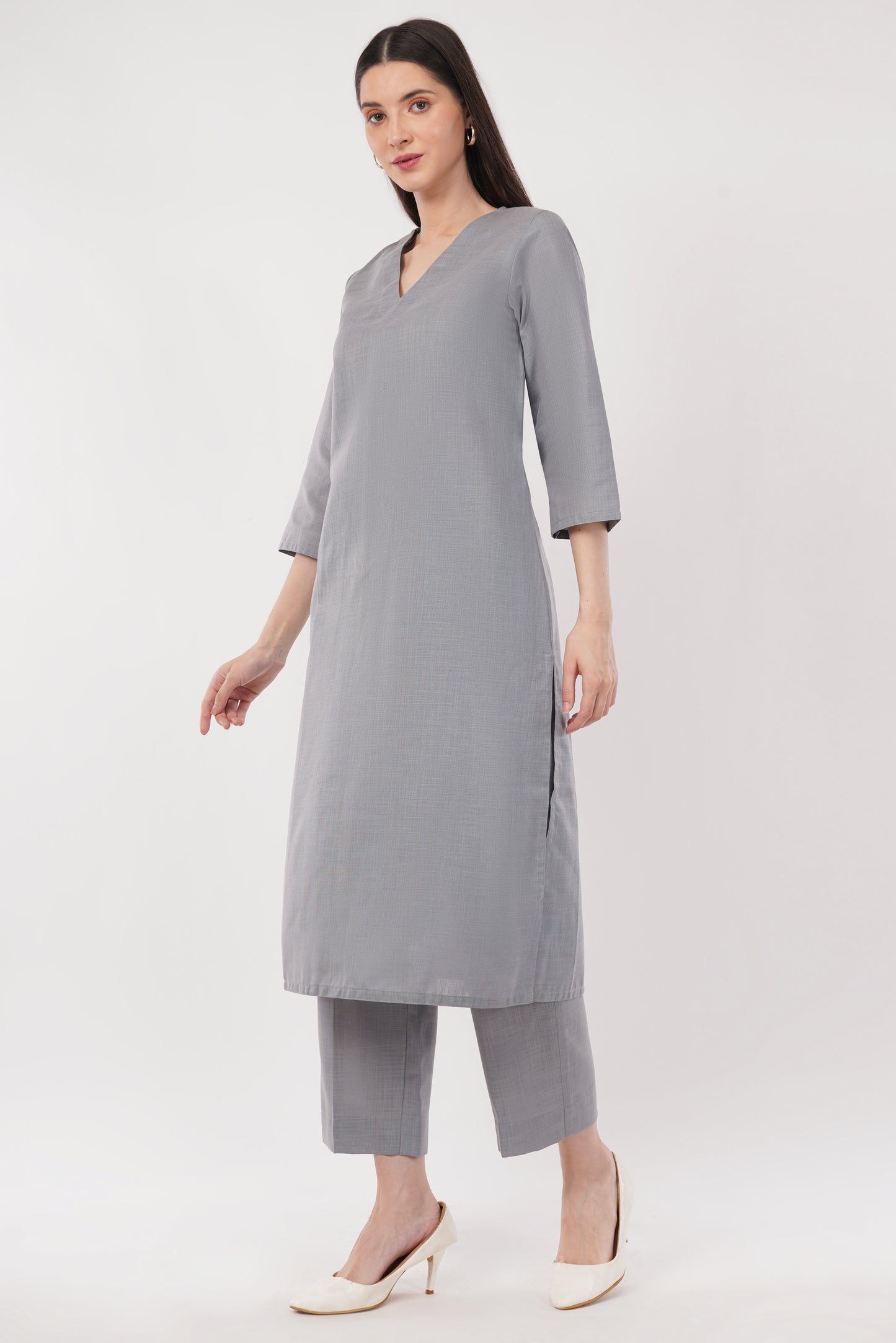 Gray Classic Cotton Kurta & Pant Co-Ord Set