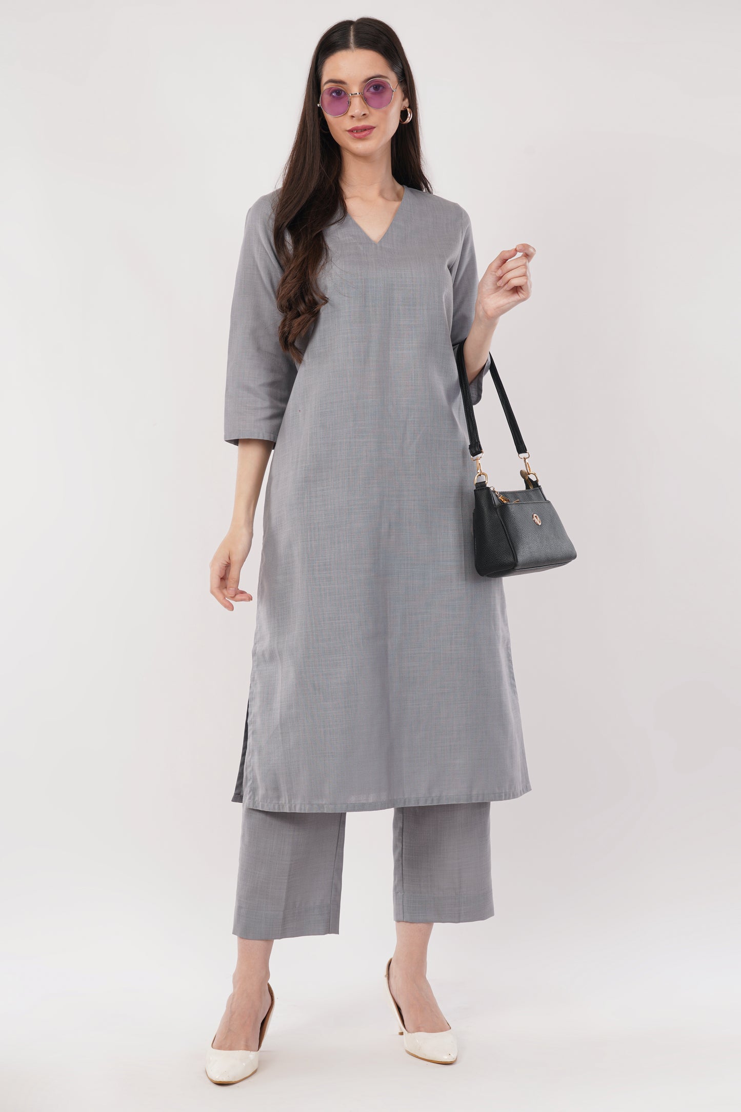 Gray Classic Cotton Kurta & Pant Co-Ord Set