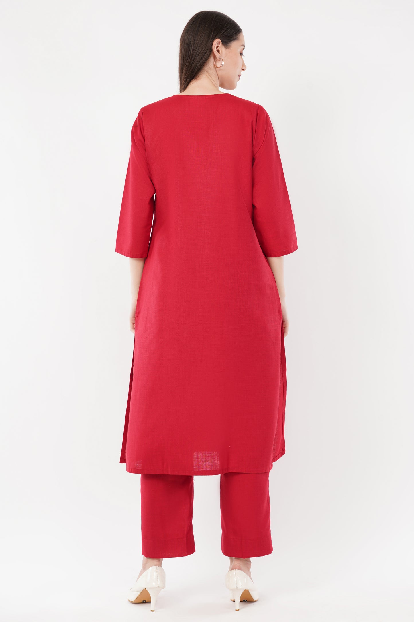 Red Classic Cotton Kurta & Pant Co-Ord Set
