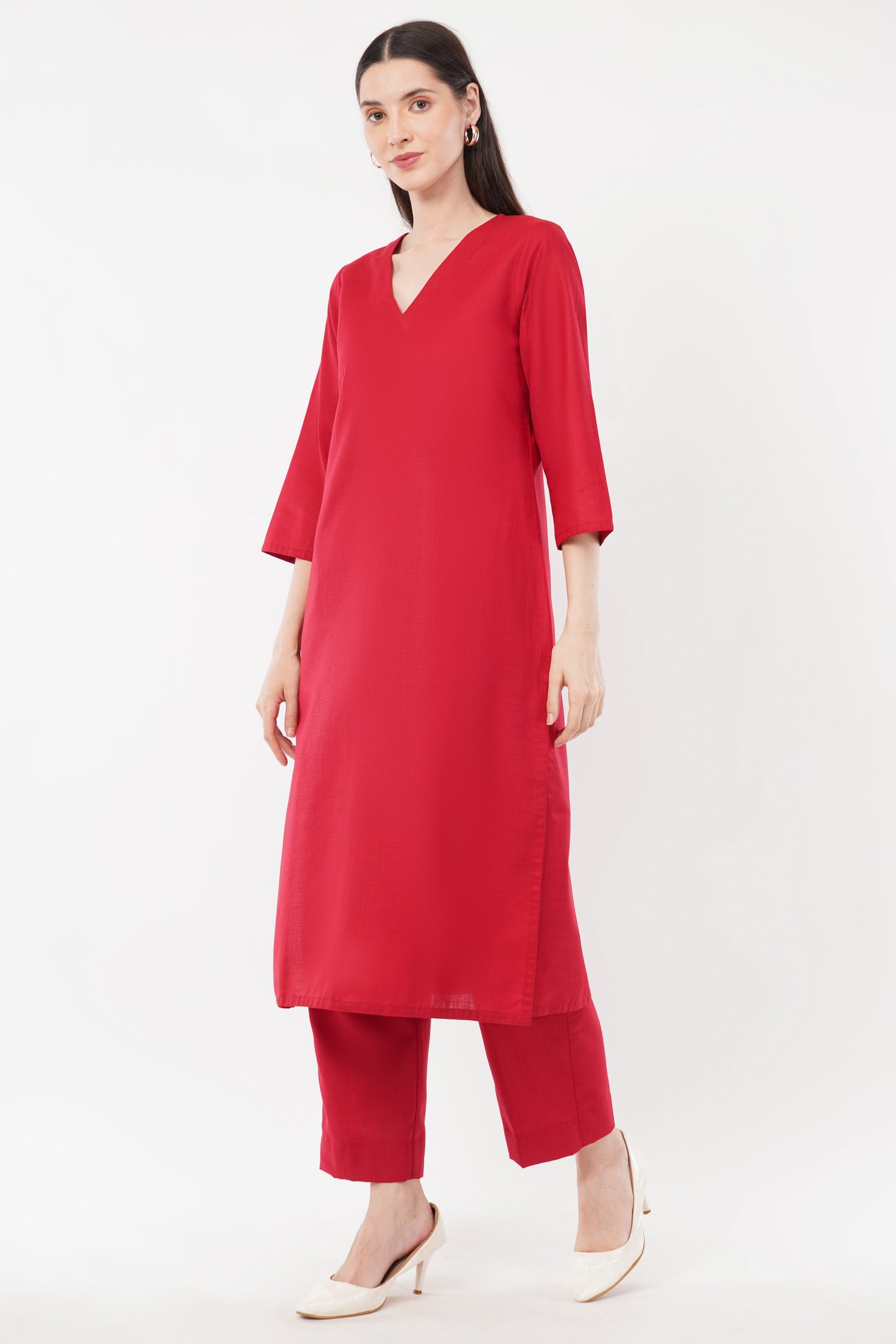Red Classic Cotton Kurta & Pant Co-Ord Set