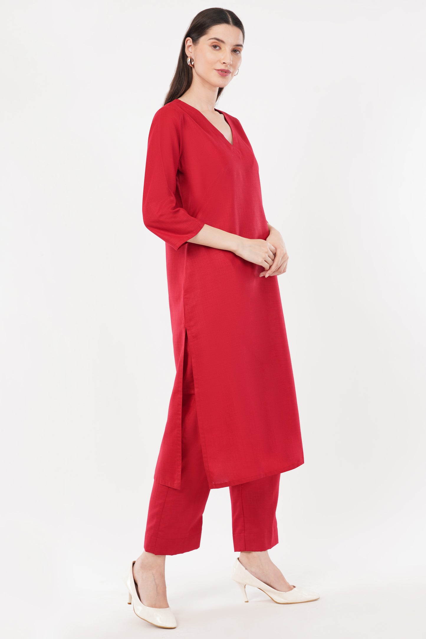 Red Classic Cotton Kurta & Pant Co-Ord Set