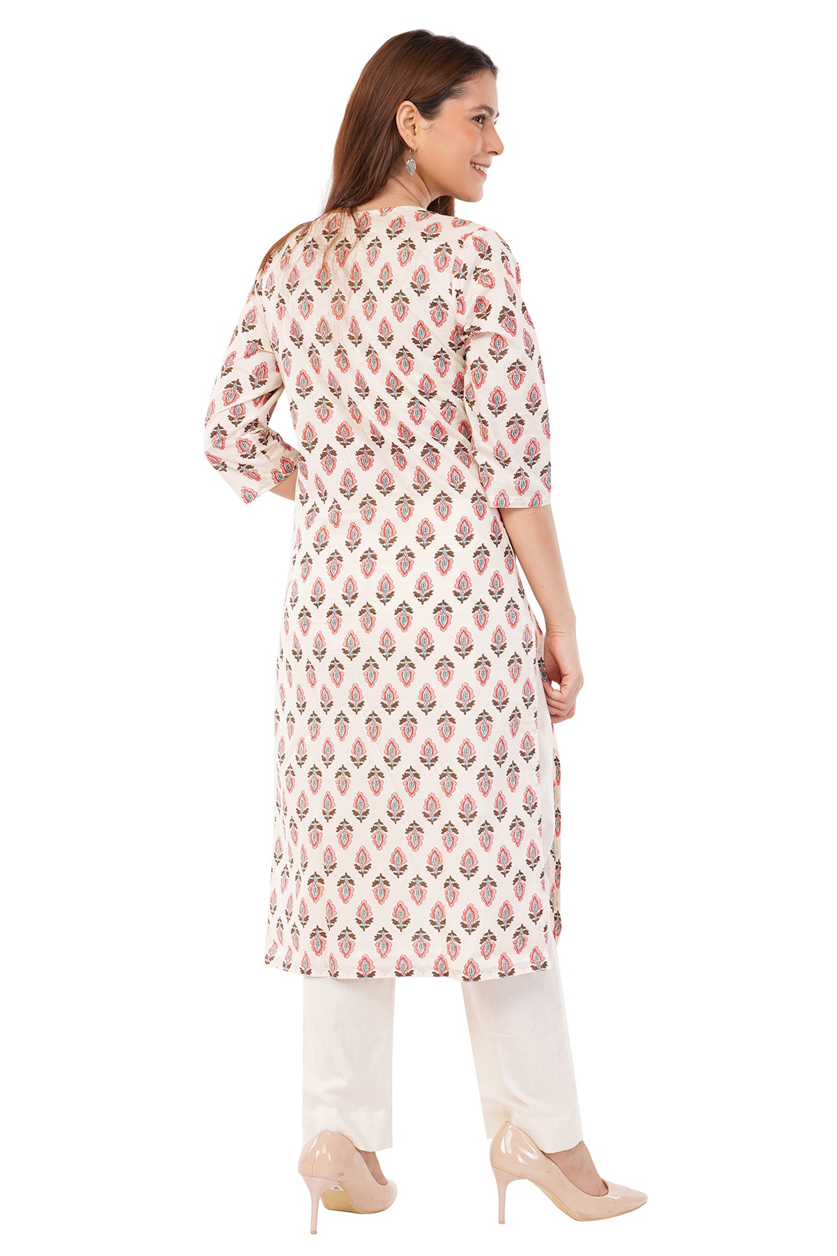 White Pure Cotton Printed Long Kurta