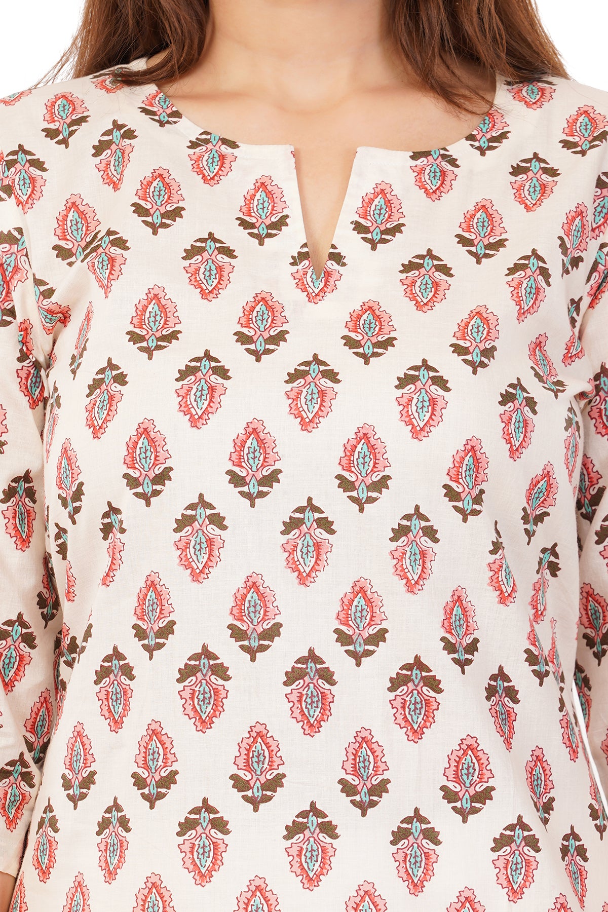 White Pure Cotton Printed Long Kurta