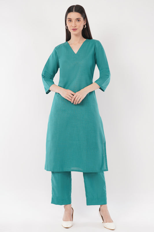 Green Classic Cotton Kurta & Pant Co-Ord Set