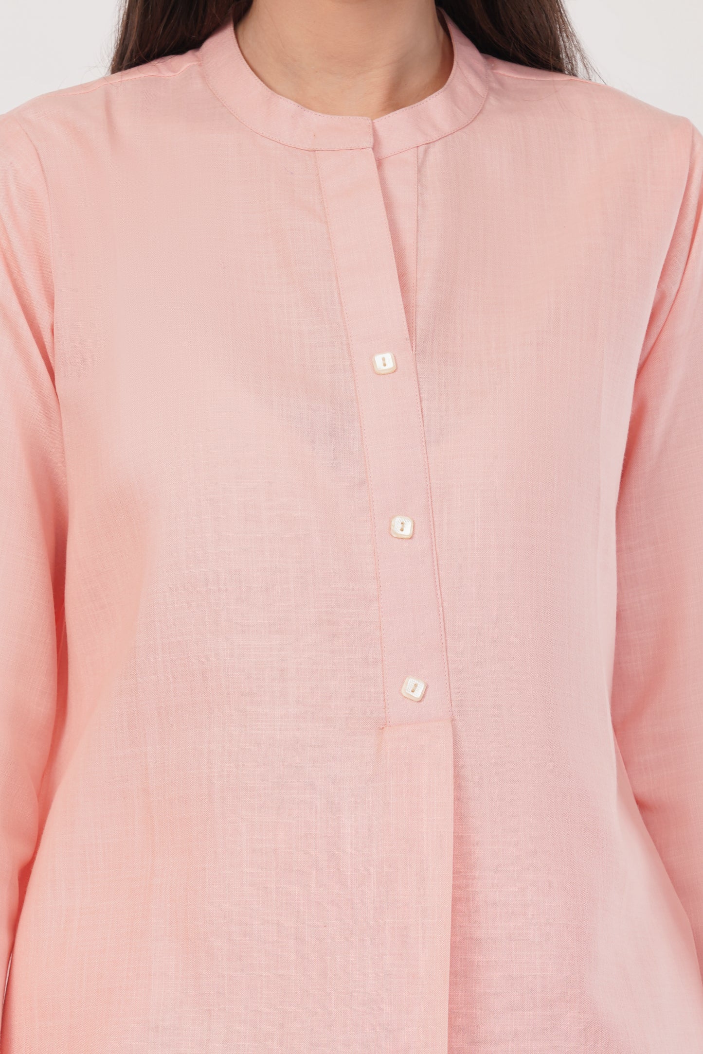 Pink Mandarin Collar Cotton Kurta Pant Co-Ord Set
