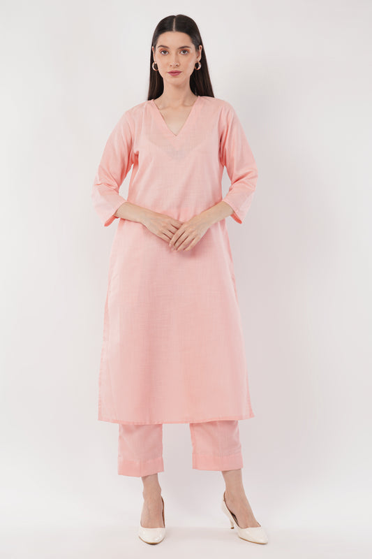 Pink Classic Cotton Kurta & Pant Co-Ord Set
