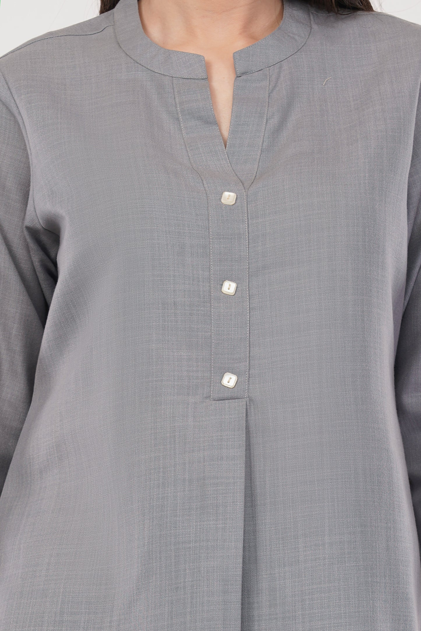 Gray Mandarin Collar Cotton Kurta Pant Co-Ord Set