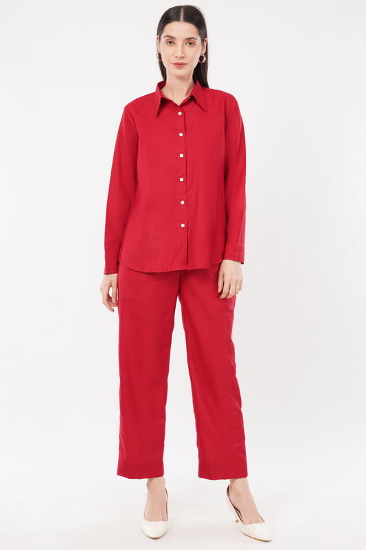 Red Co-ord Set- Shirt & Trouser